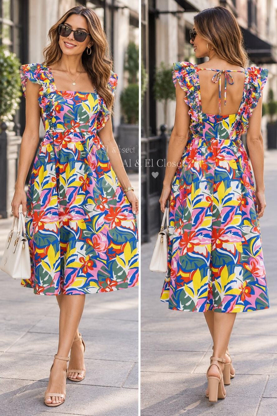 Free Assembly Floral Fit & Flare Midi Dress Size L NWT
